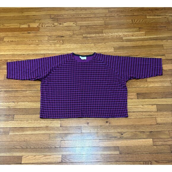 Vintage Saks Fifth Avenue Womens Sweater Size Medium Retro Purple Houndstooth - Picture 2 of 9